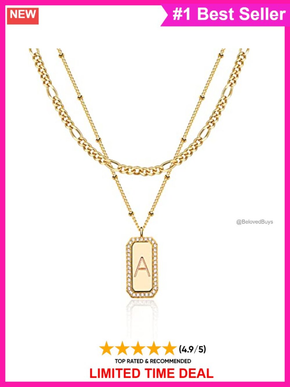 14K Gold Plated Layered Initial Necklace Set Figaro Chain Choker